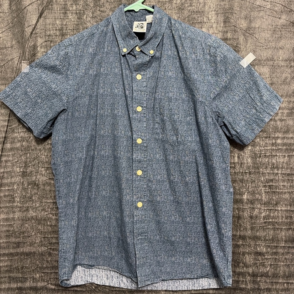 Kennington Men’s M Blue Short Sleeve Button Down Shirt Geometric Pattern(A221)✨